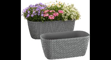 Prosperplast Plantenbak Splofy - 2x - grijs - voor buiten - 30 x 18 x 14 cm - buiten - kunststof