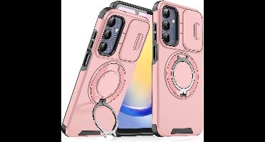 Hoesje Geschikt voor Samsung Galaxy A17 5G / A26 hoesje Rose Goud backcover met Met Draaibare Ring Houder en camera bescherming