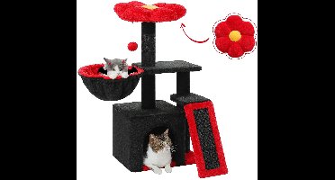 Kattenboom – Met Bloem Ontwerp - Krabpaal - Stabiele Hangmat - Huis - Sisal Krabpalen - Verwijderbare Top Perch - Kat Condo - Voor Kleine Binnenkatten - 80 cm - Zwart