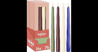 Bolsius - Dinerkaarsen Set - 16 stuks - Playful Class - Rood - Wit - Blauw - Groen - 7 branduren