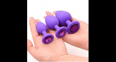 Oneay Set van 3 siliconen anaalpluggen met een diameter van 27 mm / 34 mm / 43 mm (maten S+M+L) - Paars