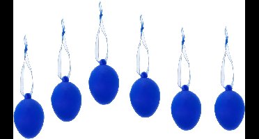 Cepewa Paaseieren hangdecoraties - blauw - set van 6x stuks - 4 x 6 cm - kunststof - Pasen versiering