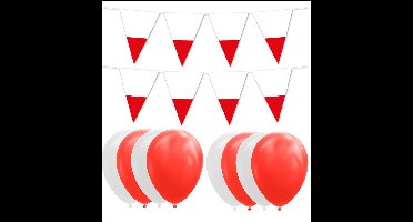 Polen feestpakket Big - 6x Vlaggenlijn 10 meter +100 ballonnen rood/wit - Versiering Slinger Feestdecoratie Decoratie