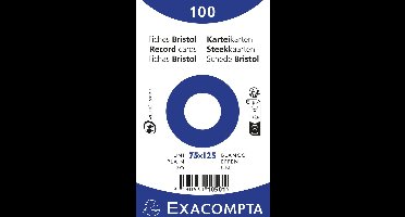Exacompta 20x Pak 100 steekkaarten bristol in folie - effen niet geperforeerd 75x125mm - Wit - 10501E