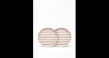 vtwonen - Borden - Lunchbord - Strepen - Lila - Set van 2 - Keramiek - 20cm