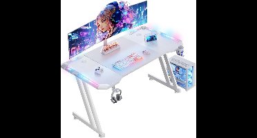 Grote Gaming Desk 120x60cm met LED Verlichting - PC Tafel met Koptelefoonhouder en Bekerhouder