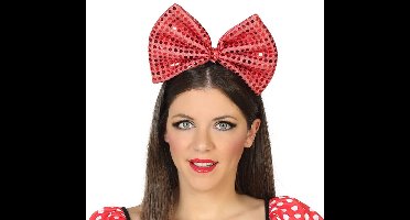 Atosa Verkleed diadeem - grote rode strik met pailletten - jaren 50 thema feest - volwassenen