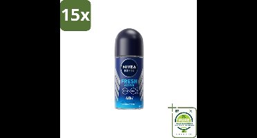 15 x Nivea Men – Deodorant Roller – Fresh Active – 50 ml - Grootverpakking - 72 Uur Bescherming - Deodorant Roller - Zweet En Geur Bescherming - Alcoholvrije Deodorant - Huidvriendelijk