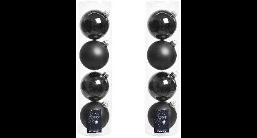 Decoris kerstballen - 8x st - zwart - D10 cm - glas - kerstversiering