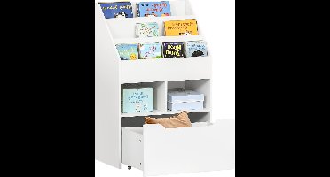 Kinderboekenrek – Kinderboekenplank – Boekenrek – Opbergrek – Ladekast – Ruime Opbergruimte – Kantelbeveiliging – Wit MDF 60x30x90 cm