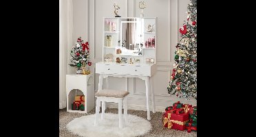 MKSS® Make Up Tafel met Spiegel - Kaptafel - Voor Vrouwen & Meisjes - Wit