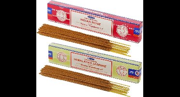 Satya Wierook cadeaus set - 2x geurstokjes - Rozen en Jasmijn geur - Meditatie