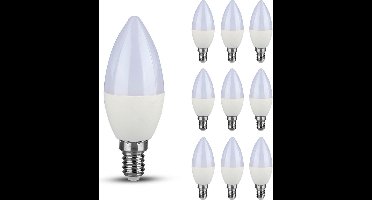 V-TAC Voordeelverpakking - 10x E14 LED lampen - 3,7 Watt 320 lumen - Vervangt 25 Watt - 3000K warm wit licht - C37 kaarslampen