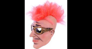 Masker carnaval – Punk stijl – Met felroze haar & spiegelende zonnebril – Opvallend & unisex – Comfortabel en lichtgewicht – Voor carnaval, themafeest & optochten – One size fits most