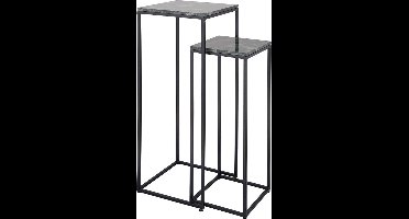 PTMD Ilano Green Marble Iron Sidetable Green Top SV2 - set zuilen bijzettafels met marmeren blad