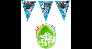 Paperdreams Geslaagd thema party versiering set Hoera - Vlaggenlijn en 16x ballonnen