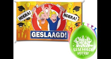 Paperdreams Geslaagd thema party versiering set Hoera - Grote vlag en 16x ballonnen