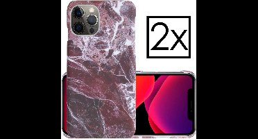 Hoes Geschikt voor iPhone 11 Pro Max Hoesje Marmer Back Case Hardcover Marmeren Hoes Marmer - Rood - 2 PACK