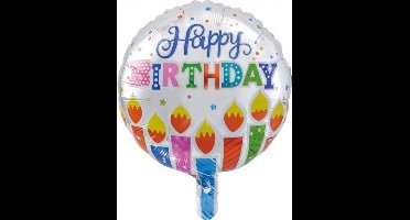 Folieballon rond happy birthday stippen & kaarsen 46 cm