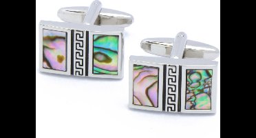 Manchetknopen - Rechthoek Gekleurd Parelmoer en Zilver
