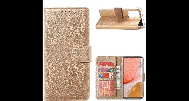 Hoesje Geschikt Voor Samsung Galaxy A72 hoesje bookcase Goud - Hoesje Geschikt Voor Samsung Galaxy A72 5G portemonnee book case hoes cover