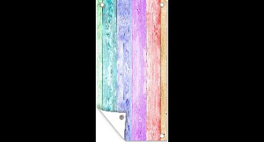 Tuinposter Plank - Regenboog - Verf - 40x80 cm - Wanddecoratie Buiten - Tuinposter - Tuindoek - Schuttingposter - Tuinschilderij