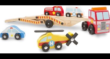 Melissa & Doug Houten Autotransporter Met Noodvoertuigen