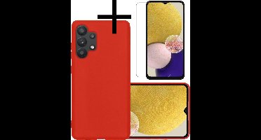 Hoesje - Met Screenprotector - Geschikt voor Samsung Galaxy A13 4G - Sterk & Shockproof - Back Cover - Siliconen Case - Telefoon Hoes - Rood