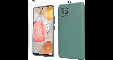 Hoesje Geschikt Voor Samsung Galaxy A22 4G Hoesje Soft Nano Silicone Backcover Gel Donkergroen Met 2x Glazen Screenprotector