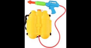 Waterpistool spuit - geel - 32 cm - 2100 ml - met rugzak watertank - waterspuit - zomer speelgoed