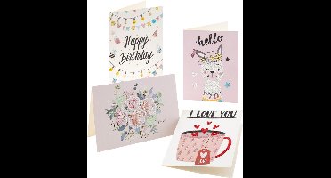 Craft Sensations® Diamond Painting Kaarten | Thema Verjaardag | Wenskaarten set van 4 stuks | Inclusief envelop | Hobbypakket