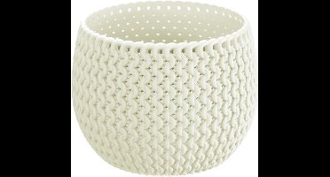 Plantenpot/bloempot kunststof dia 14,5 cm en hoogte 11 cm in het creme wit voor binnen/buiten