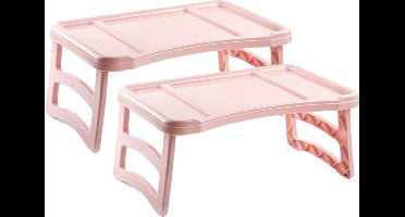 Set van 2x stuks ontbijt op bed tafeltje/dienblad oud roze - 51 x 33 cm - Serveerblad voor laptop, tablet, boek of ontbijt - Schoottafeltjes