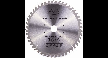 Cirkelzaagblad Ø 250 x 2.5 x Ø 30mm 48 Tands incl verloopringen 20 en 16mm