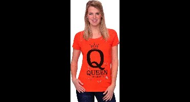 Oranje Dames T-Shirt - Queen Of Hearts -  Voor Koningsdag - Holland - Maat: M
