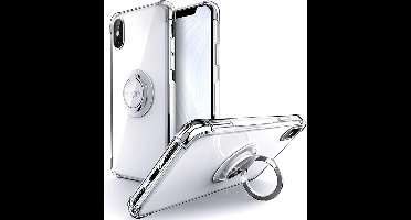 Hoesje Geschikt voor iPhone XS Max hoesje silicone met ringhouder Back Cover case - Transparant/Zilver