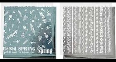 Deco folie en transfervel, vel 15x15 cm, lichtblauw, zilver, bloemen, 2x2vellen