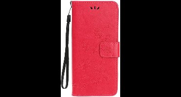 Shop4 - Samsung Galaxy S20 Ultra Hoesje - Wallet Case Bloemen Vlinder Rood