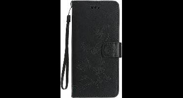 Shop4 - Samsung Galaxy S20 Plus Hoesje - Wallet Case Bloemen Vlinder Zwart