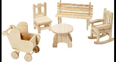 Mini Meubilair, tuintafel, kinderwagen, stoel, schommelstoel, bank, H: 5,8-10,5 cm, 50 stuk