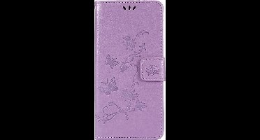 Shop4 - Geschikt voor Samsung Galaxy S20 FE Hoesje - Wallet Case Bloemen Vlinder Paars