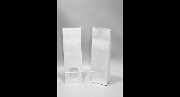 Blokbodemzakken Kraft Wit 10,5x6,5x33cm 80 g/m2 en voorzien van 30my OPP Folie Venster | 1kg (100 stuks) | Uitdeelzakjes