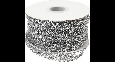 Creotime Decoratief gevlochten lint, b: 10 mm, zilver, 10 m