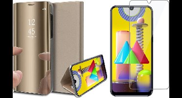 Hoesje geschikt voor Samsung Galaxy M31 - Screen Protector GlassGuard - Book Case Spiegel Goud & Screenprotector