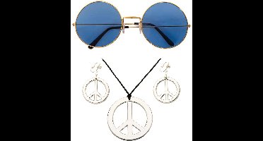 Widmann - Hippie Flower Power verkleed sieraden set met hippie bril
