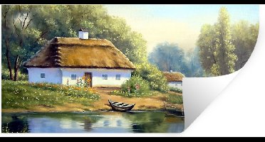 Muurstickers - Sticker Folie - Schilderij - Huis - Natuur - Water - Olieverf - 40x20 cm - Plakfolie - Muurstickers Kinderkamer - Zelfklevend Behang - Zelfklevend behangpapier - Stickerfolie