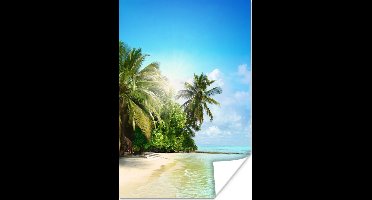 Poster Zee - Palmboom - Strand - Tropisch - Blauw - Groen - 20x30 cm