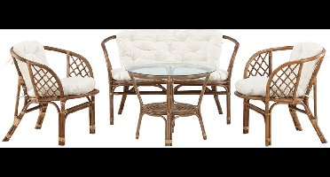 Wera lounge set 1 bank, 2 stoelen, 1 tafel walnoot decor.