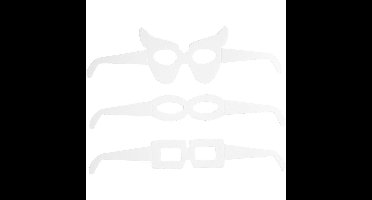 Brillen - Verkleedmasker Brillen - Karton - Wit - DIY Versieren - Hoogte: 4,5-10 cm - Lengte: 32 cm - 230 grams - TeACH ME - 16 stuks