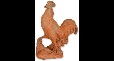 Roestig gietijzeren beeldje van een haan